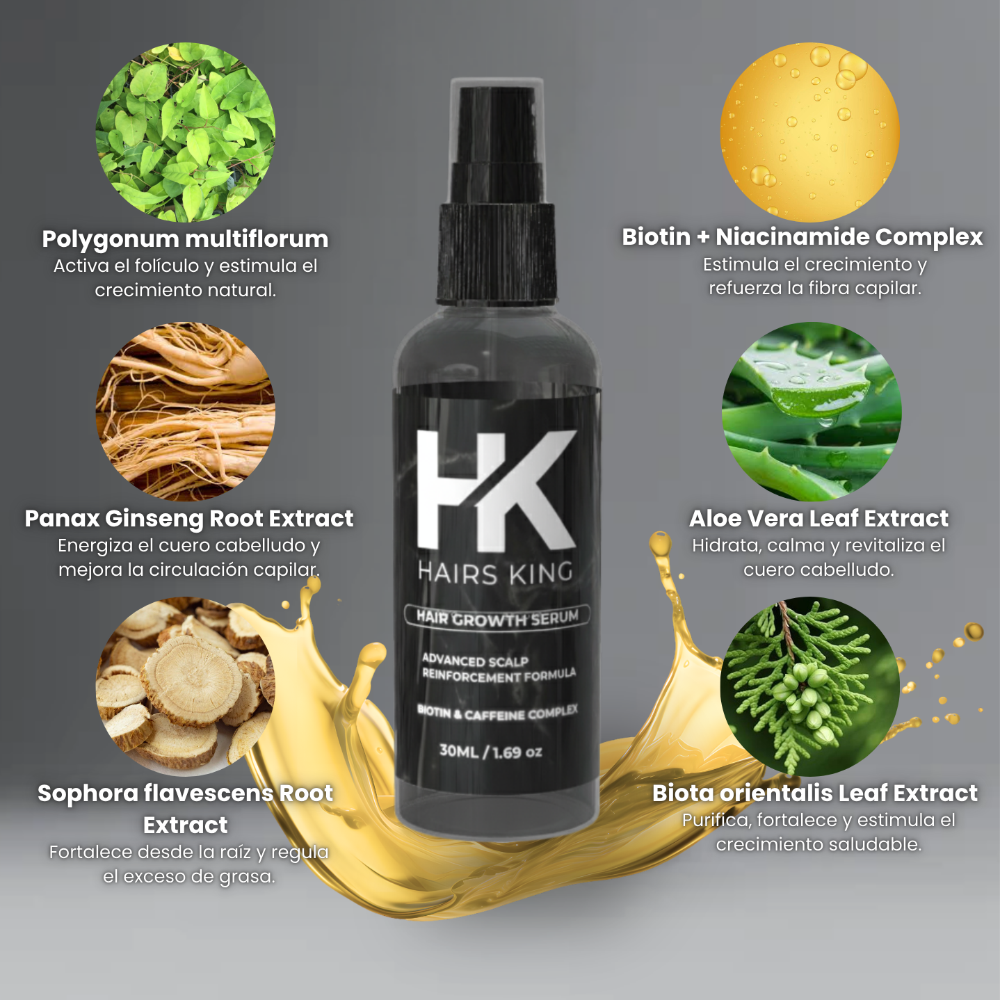 HairsKing™ Sérum Capilar Intensivo – Biotina + Tecnología Botánica de Crecimiento 30ml